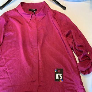 DKNY Button Up Blouse Sz. XL Berry Long Sleeve 075